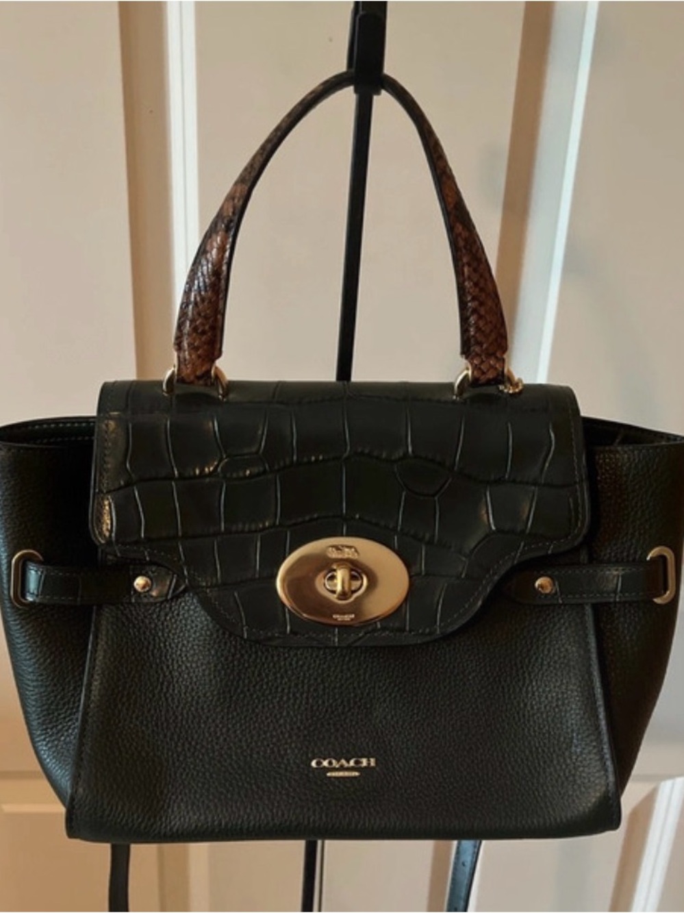Coach Pebbled Leather Satchel with Croc-Embossed Flap